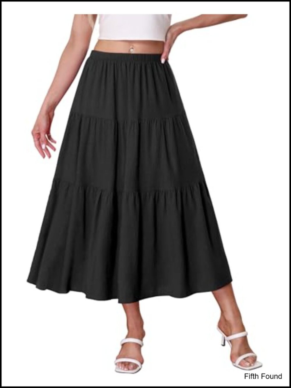 Women's Boho A-Line Flowy Midi Skirt Tiered Elastic Waist Cotton Blend